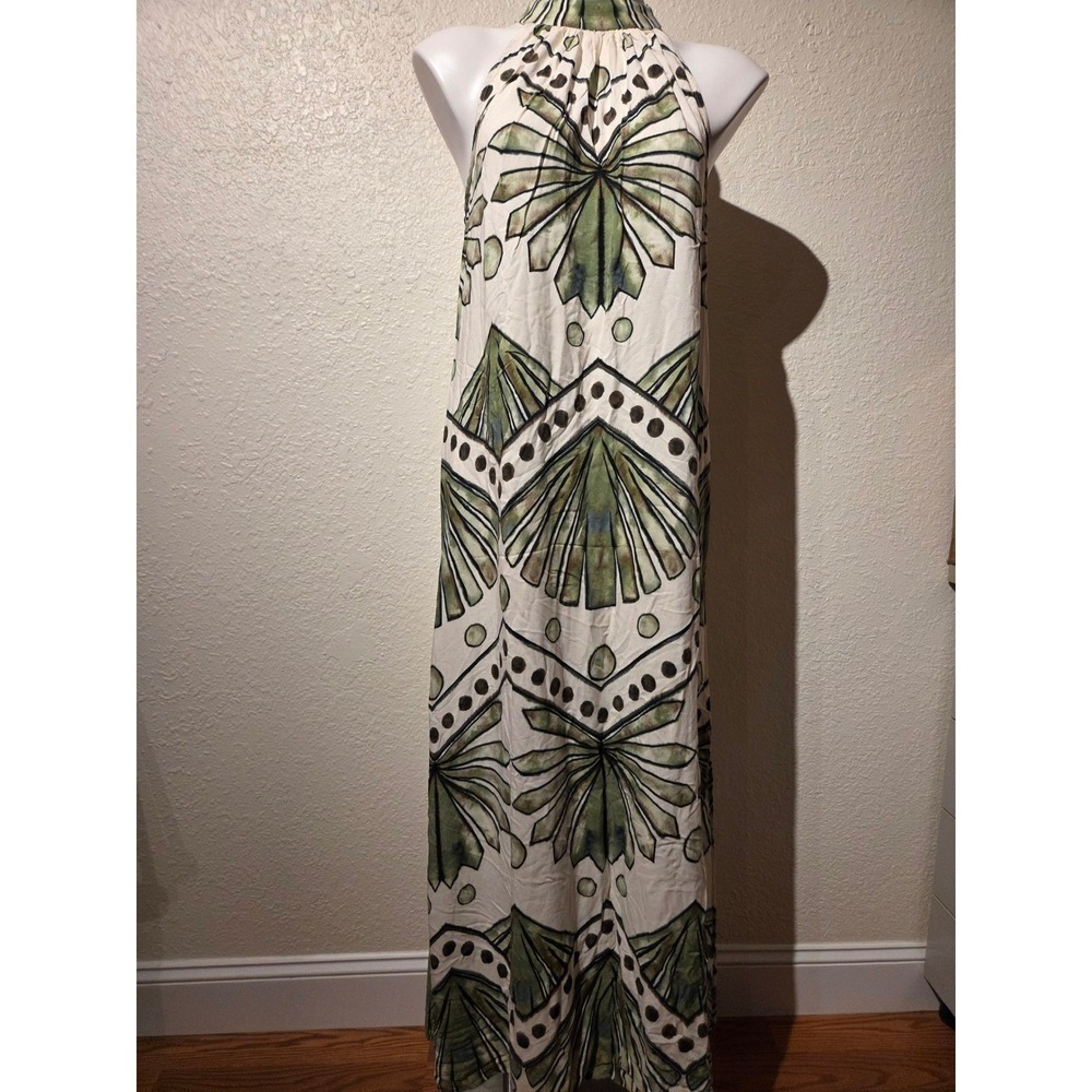 MSK Womens Green Geometric Fan Print Halter Neck Maxi Dress Size L‎ Side Slits